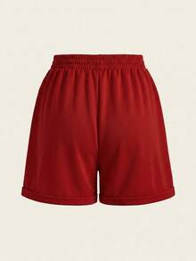 Comfortcana Celana Pendek Kasual Bergaris Samping dengan Pinggang Elastis Ukuran Besar, Merah - Merah - View 3