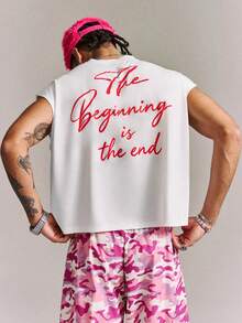 CRAVYNX Áo tank top nam phong cách đường phố, in chữ viết tay, không tay, thích hợp mặc hàng ngày vào mùa hè. - trắng - Xem 6