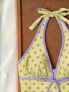 Elavelle Women's Random Print Spaghetti Strap Bow Tie Camisole Bikini Top, Spring/Summer - Multicolor - View 5