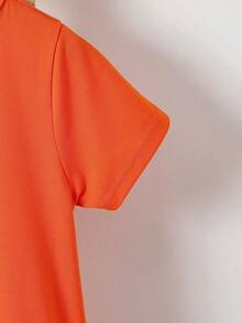 SHEIN Kleine Mädchen Einfarbiges Rundhals Kurzarm Lässiges Locker Kleid - Orange - Übersicht 3
