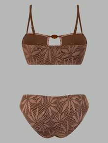 Swim Oasis Bộ bikini 3 mảnh cao cấp dành cho nữ mùa hè 2026, kiểu dáng thanh lịch, thoải mái, hở lưng, đính hạt, họa tiết lá cây, chất liệu đặc biệt, cạp cao, dáng maxi quấn, chất liệu vải cao cấp. - Cà phê nâu - Xem 7