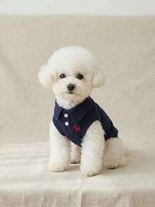 PETSIN 1件 春夏寵物素色刺繡短袖POLO衫背心上衣 - 藏蓝色 - 查看 4