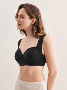 Hourtrue 3pcs/Set Women's Wireless Lace Trim Front Closure Sexy Lingerie Set - Multicolor - View 10