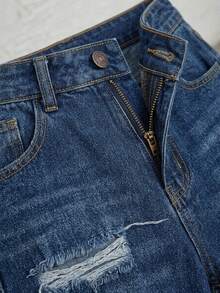 Jean Cut Mom Petite High Shot Straight Chest Light Bottom Closure - Azul Retro Fade - View 4