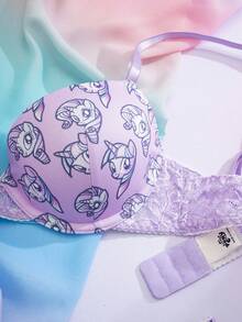 My Little Pony X SHEIN Bộ đồ lót nữ in hình hoạt hình, dây đeo điều chỉnh được, thích hợp mặc hàng ngày. - Màu tím hoa cà - Xem 8
