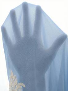 Al Najma 女士刺绣撞色优雅连帽长袖阿拉伯连衣裙 - 淺藍色 - 查看 8