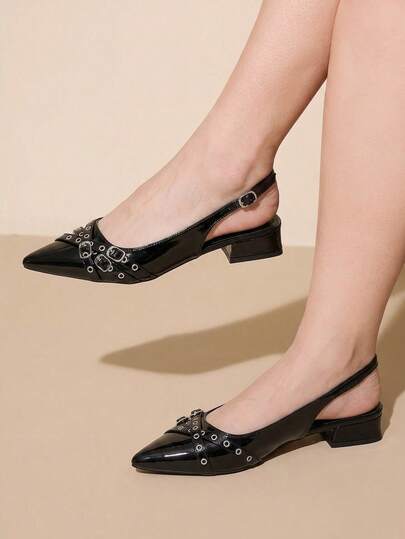 CUCCOO CURVES Zapatos de mujer con diseño de múltiples correas con hebilla negra, puntiagudos, de uso versátil diario, de moda, con horma ancha y tacón alto