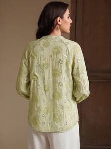 Anewsta Fashionable & Elegant Party Sequin Embroidered Long Sleeve Blouse For Women - Green - View 7