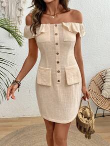 EMERY ROSE Đầm ngắn mùa hè mới, kiểu dáng thường ngày, thích hợp cho kỳ nghỉ của nữ. - Màu be - Xem 8