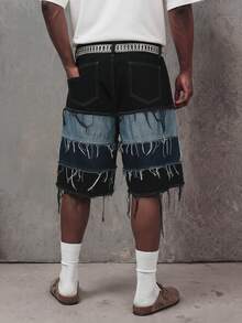 RHETRK Unisex American Style Distressed Hem Denim Shorts - Multicolor - View 2
