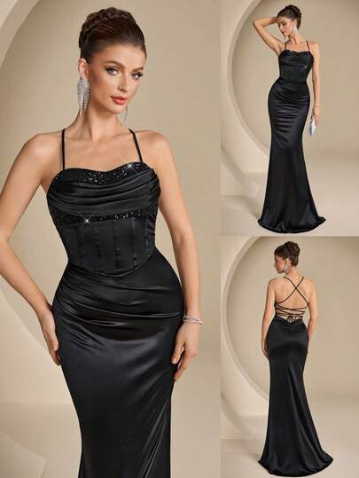 Coutiva Women's Sexy Off-Shoulder Criss-Cross Strap Mermaid Slit Dress, Suitable For Wedding Guests, Semi-Formal Occasions, Cocktail Parties, Graduation Ceremonies And Other Social Events Floral Lace Collar Flare Sleeve Elegant High-End Evening Gown, Luxury Elegant Party Dress Solid Color Square Neck Sleeveless High-End Evening Dress, Elegant And Luxurious Formal Gown Black Bodycon Dress Women's Slim Dress Sexy Curve Dress Black Dress For Women Shapewear Dress Long Black Elegant Dress Black Satin Dress Black Formal Evening Gown Black Dinner Dress Sexy Elegant Dress Black Backless Dress Satin Dress Elegant Graduation Ceremony, School Opening, Music Festival, Birthday Party, Wedding, Afternoon Tea Gathering, Ball Ceremony Dress Wedding Vacation Party Holiday Dresses