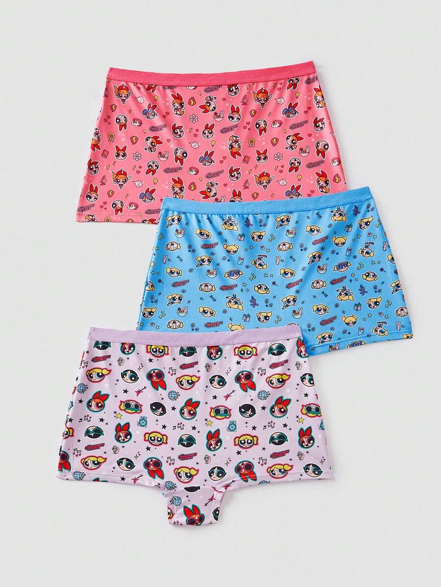 Chillnights THE POWERPUFF GIRLS X SHEIN 女士卡通印花休闲日常三角裤 - 彩色 - 查看 1