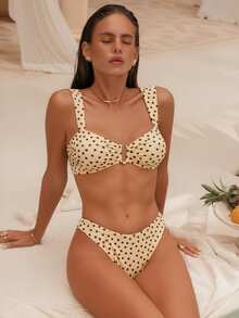 Bonvoyette Summer Bestselling Polka Dot Pattern Design Fashionable Teenage Girls Bikini Set - Yellow - View 4