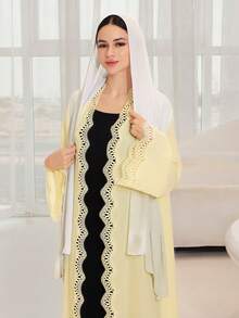 Yasmyna Women's Lace Patchwork Casual Abaya For Gatherings And Outings - Yellow - View 6