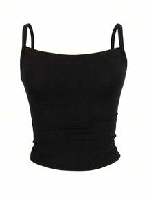 INAWLY Solva Áo hai dây màu trơn cỡ lớn dành cho nữ, thích hợp mặc hàng ngày. - màu đen - Xem 3