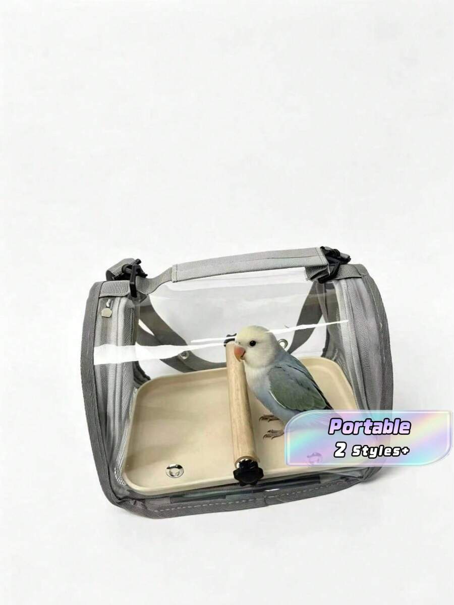 Portable Pet Travel Cage/Carrier (With Tray), Transparent Birdcage Shoulder Bag, Breathable & Comfortable, Suitable For Birds, Parrots, Cockatoos And Small Reptiles, With Perch - multicolor - View 1