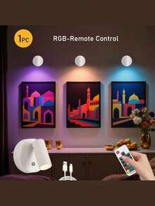 1 pieza Foco controlado por control remoto, luz decorativa de pared con control táctil, RGB de 7 colores con capacidad de atenuación, iluminación nocturna, adecuado para arte de pared y decoración de árboles, luz recargable. - 7 Colors RGB - Ver 14