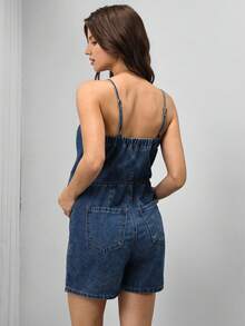SHEIN Bộ áo liền quần cho bà bầu với thiết kế thắt nút phía trước và khoét eo. - Rửa trung bình - Xem 2