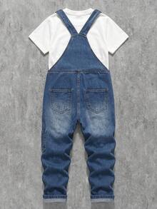 Peto y mono vaquero para niños de talla grande - Azul lavado medio - Ver 2
