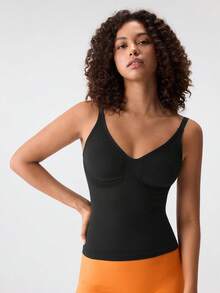 Loungeista Tank Top Camisole Wanita Model V-Neck Slim Fit, Pakaian Olahraga Musim Panas Dasar untuk Musim Panas - Hitam - View 3