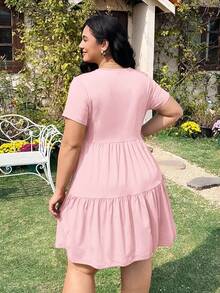 Solflare Black Short Sleeve Loose Fit Plus Size T-Shirt Dress, Spring Summer Clothes - Dusty Pink - View 2