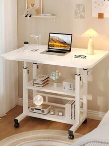1 Set Mobile Side Table Simple Desk With Height Adjustable Function Bedroom Living Room Indoor Outdoor Use Portable Folding Writing Table Computer Laptop Stand Home Office Furniture Small Space Essential Multi Purpose Rolling Tray Table - Multicolor - View 4