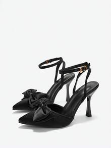 Eladyva Giày sandal cao gót mũi nhọn cho nữ, quai ngang khoét lỗ, kiểu dáng châu Âu, thích hợp cho mùa xuân/hè, thanh lịch, dự tiệc. - màu đen - Xem 2