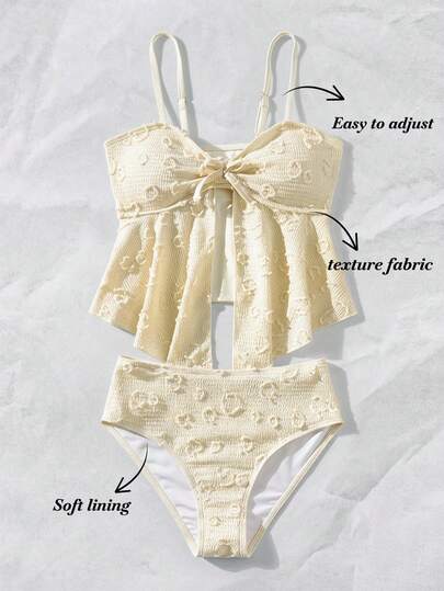 Girlism Áo bikini hai dây màu vàng chấm bi, kiểu dáng rộng rãi, thoải mái dành cho thiếu nữ, phong cách thời trang ngọt ngào cho kỳ nghỉ biển, phù hợp cho nhiều dịp, mùa xuân/hè.