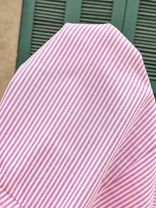 SHEIN Bộ áo liền quần bầu kẻ sọc hở lưng buộc dây - Hồng - Xem 4