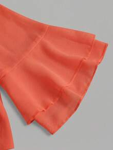 Qadelle Solid Color Cropped Shirt With Flared Sleeves And Front Tie - Orange - View 3
