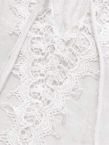 SHEIN LUNE CURVE 大码女式撞色蕾丝插肩短袖休闲衬衫 - 白色 - 查看 6