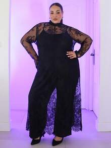Pretty and Ole Vestido negro de encaje estilo bohemio y vintage de talla grande, elegante y versátil para uso diario, nuevo vestido de fiesta de primavera para mujeres - Negro - Ver 1