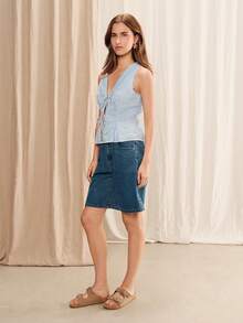 lacRébo Light Blue Floral Embroidered Peplum Top Wide Collar Lace Trim Summer Cottage Core Romantic Picnic Holiday Casual Vintage Fitted Sleeveless Vacation - Blue - View 6