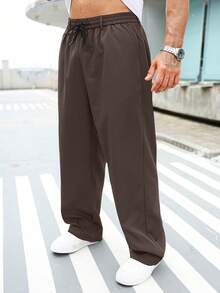 Manfinity Homme Plus Size Men's Casual Sports Solid Color Slant Pocket Pants - Coffee Brown - View 5