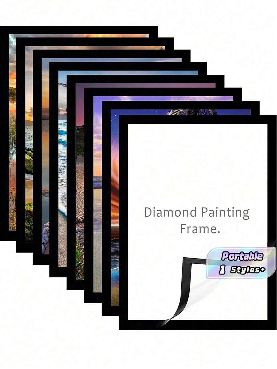 [Magnetic Diamond Frame] Diamond Art Photo Frame Self-Adhesive Backing, Horizontal Or Vertical Wall Hanging, Photo Art Frame, Black - multicolor - View 1