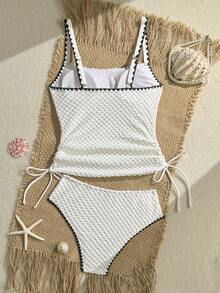 Swim Lushoire Mature Sexy Striped Special Fabric Long Pants Swimwear Top And High-Waisted Bikini Bottom 2 Pieces Set - White - View 6