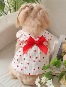 PETSIN One Piece Of Cute & Romantic Pet Dress With Heart-Patterned Harness And Ruffled Edges - Red - View 3