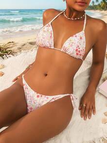 Swim Mod Women's Ditsy Floral Bikini Swimwear Set, For Beach & Vacation For Summer Beach Vacation - Baby Pink - View 4
