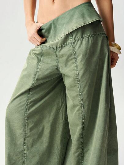 Bohemela Women's Loose Solid Color Woven Wide Leg Pants, Casual Vacation Style, Spring/Summer