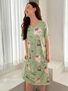 SHEIN 140g 奶絲數碼印花女款睡裙 - 彩色 - 查看 6