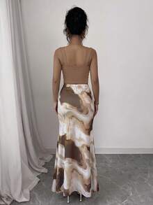 Elenzga Romantic Tie Dye Print Pleated Collar Camisole And Skirt 2 Pieces Set - Brown - View 2