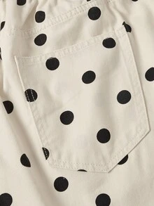 Sweetra Plus Size Women's Casual 90s Fashion Polka Dot Printed Denim Shorts, Summer Vacation Beige - Beige - View 4