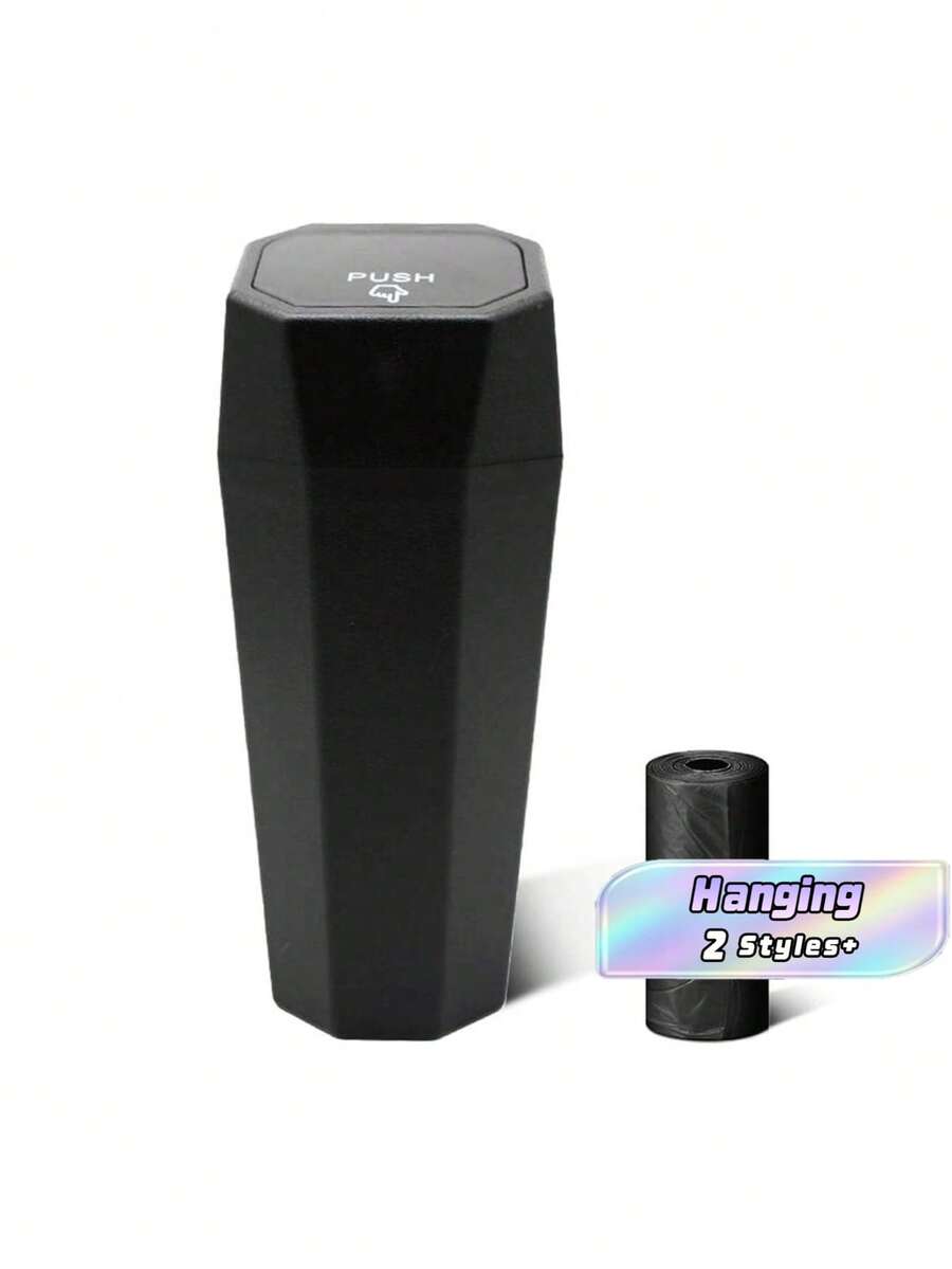 Car Trash Can With Lid, Car Garbage Bin Organizer Holder With Trash Bag Roll, Portable Hanging Mini Leak-Proof Car Storage Bag For Car, SUV, Office - Black - View 1