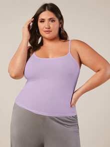 SHEIN BASICS Plus Size Women Solid Color Fitted Casual Versatile Camisole Everyday Purple Summer Tops - Mauve Purple - View 5