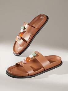 Solecia Women Shoes Women's Fashion Brown Comfort Flat Beach Sandals Women's Flat Sandals Summer - Brown - View 6
