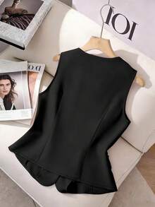 GlowEve CURVE Hemd in Große Größen mit Designsinn, vielseitig einsetzbar für den Arbeitsweg, schlankende Taille, hochwertige elegante Mode mit rundem Kragen, intellektuell - Schwarz - Übersicht 2