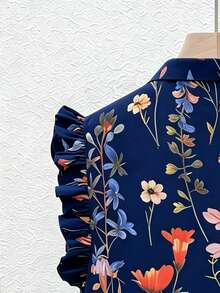SHEIN Franclia 复古法式波点无袖上衣。印花面料，质地光滑。 - 藏蓝色 - 查看 5