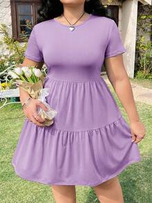 Solflare Plus Size Women's Casual Summer Vacation & Commute Solid Color Short Sleeve Dress - Mauve Purple - View 3