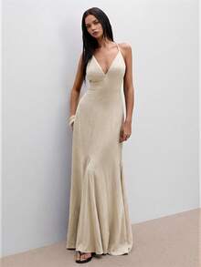 ATUI Studio Elegant Tropical Spaghetti Strap Dress For Women, Suitable For Daily Wear In Summer, White Beach Vacation - Apricot - View 4