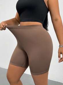 SHEIN Essnce Quần short nữ cỡ lớn thời trang xuân/hè, chất liệu co giãn, thoải mái, đa năng, màu đen, nâu và họa tiết da báo, kiểu dáng quần short đi xe đạp, phong cách đường phố, quần short mùa hè, trang phục đi chơi, quần short ôm dáng, quần short đạp xe. - Nhiều màu - Xem 6
